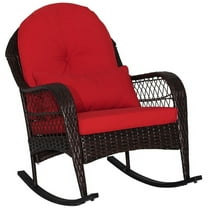 Kadyn Rocking Chairs Outdoor, Patio Rattan Rocking Chair with Seat Back Cushions and Waist Pillow-Red, Patio Rocking Chairs