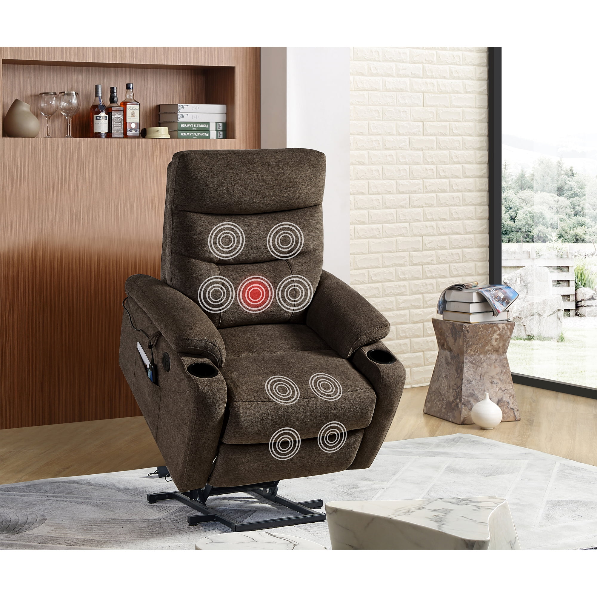 Kadyn Rocking Recliner Chair, Electric Power Lift Recliner Chair Sofa with Massage and Heat for Elderly for Living Room Bedroom, USB Ports, Brown Kadyn Rocking Recliner Chair, Electric Power Lift Recliner Chair Sofa with Massage and Heat for Elderly for Living Room Bedroom, USB Ports, Brown