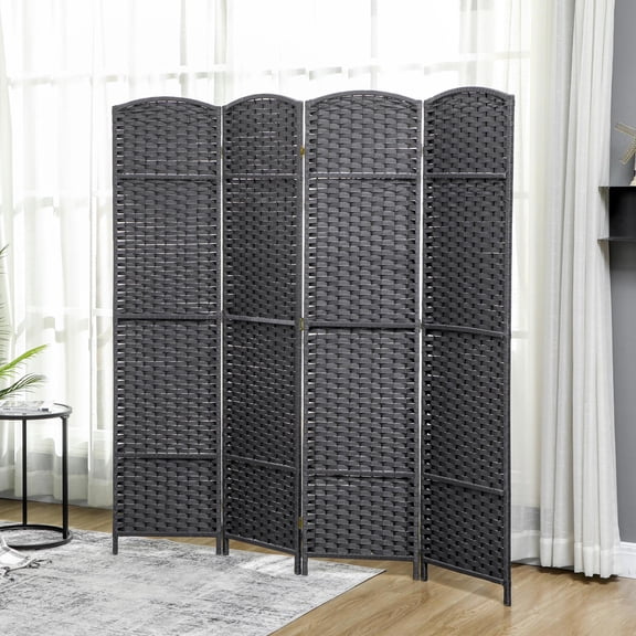 Kadyn Room Divider, Privacy Screens, Folding Room Divider Screen 4 Panel 5.6 ' Tall Privacy Screen Freestanding Room Partition, Charcoal Gray