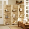 thumbnail image 1 of Kadyn Room Divider, Privacy Screens, 6 Panel 67" Tall Wood Privacy Screen Room Divider with 3 Shelves and Folding Storage for Bedroom, Natural, 1 of 6