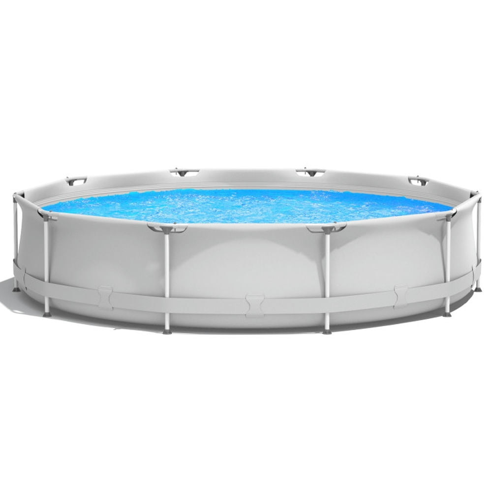Gray Round Above Ground Swimming Pool with Iron Frame and Pool Cover