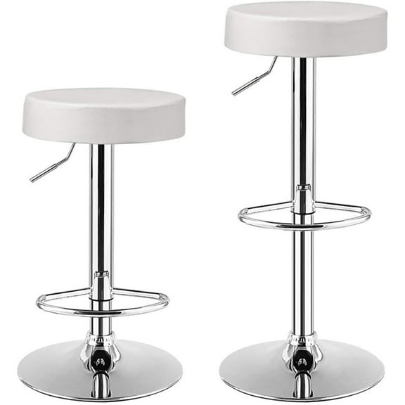Kadyn Round Bar Stool Set of 2 PU Leather Adjustable Backless Counter Height Barstool, Modern Bar Chairs with Footrest Armless for Kitchen Counter Island Pub(White)