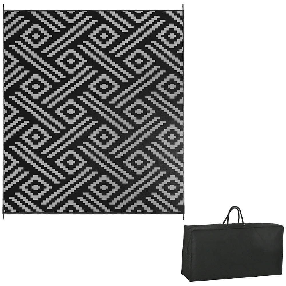 Kadyn Rugs, Mats,Mat Carpet,Indoor Door Mat,Reversible Outdoor Rug Carpet RV Camping Rugs with Carry Bag, 8' x 10', Black & Gray Geometric