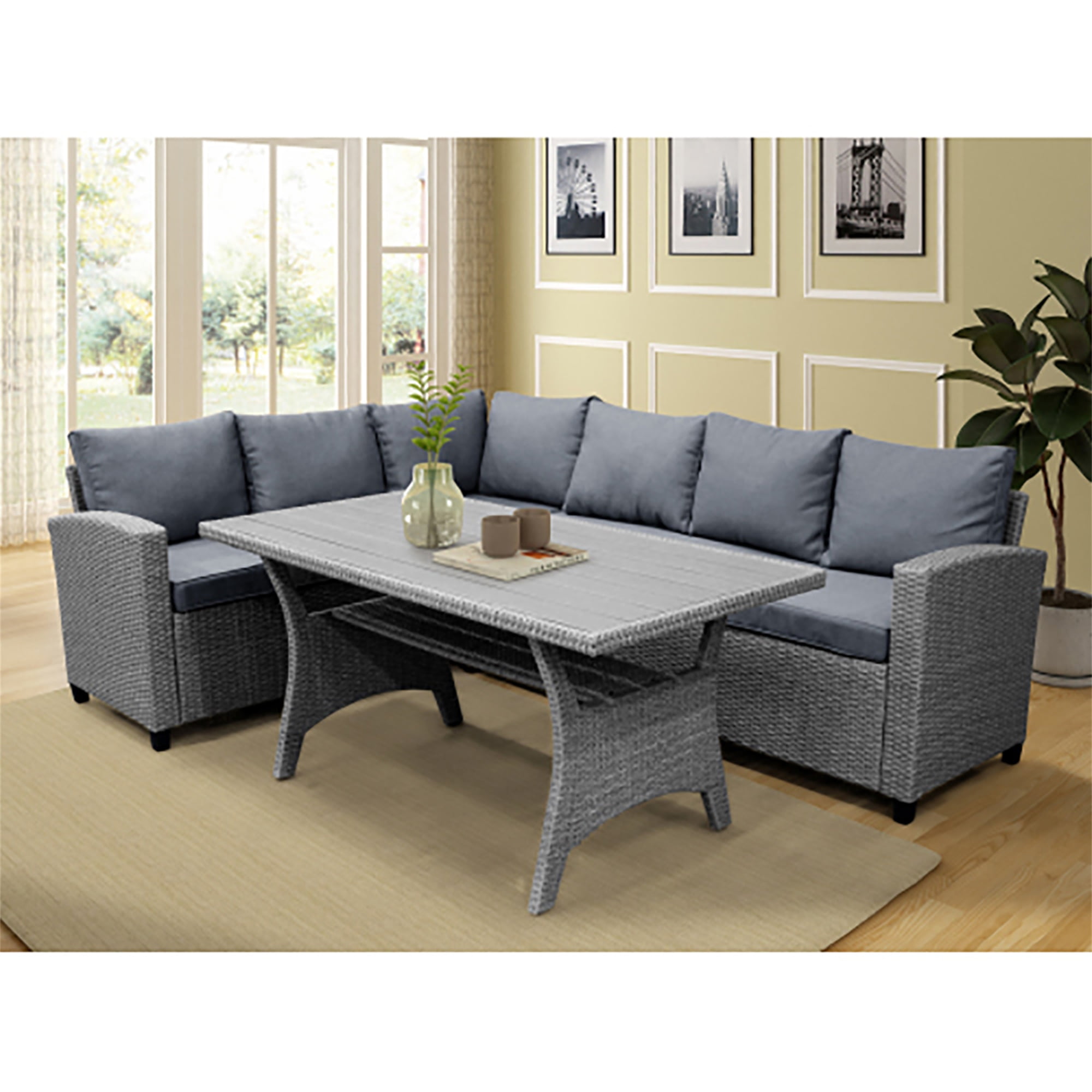 Kadyn Sectional Sofa, Patio Outdoor Furniture L Shape Sofa, Conversation Set All Weather Sectional Sofa Set with Table and Cushions, Gray Kadyn Sectional Sofa, Patio Outdoor Furniture L Shape Sofa, Conversation Set All Weather Sectional Sofa Set with Table and Cushions, Gray
