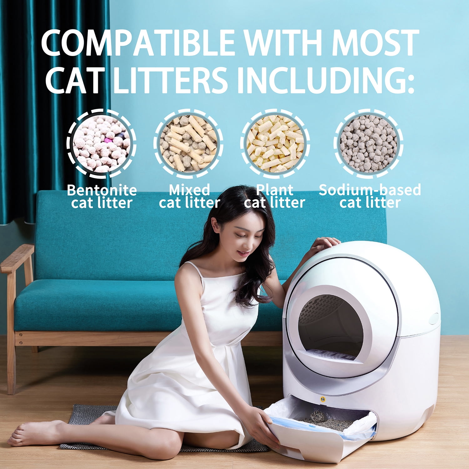 Kadyn Self-Cleaning Litter Box for Multiple Cats, Upgraded Hmi System, Cat Litter Box, App Control, Support 2.4g Wifi, White Kadyn Self-Cleaning Litter Box for Multiple Cats, Upgraded Hmi System, Cat Litter Box, App Control, Support 2.4g Wifi, White