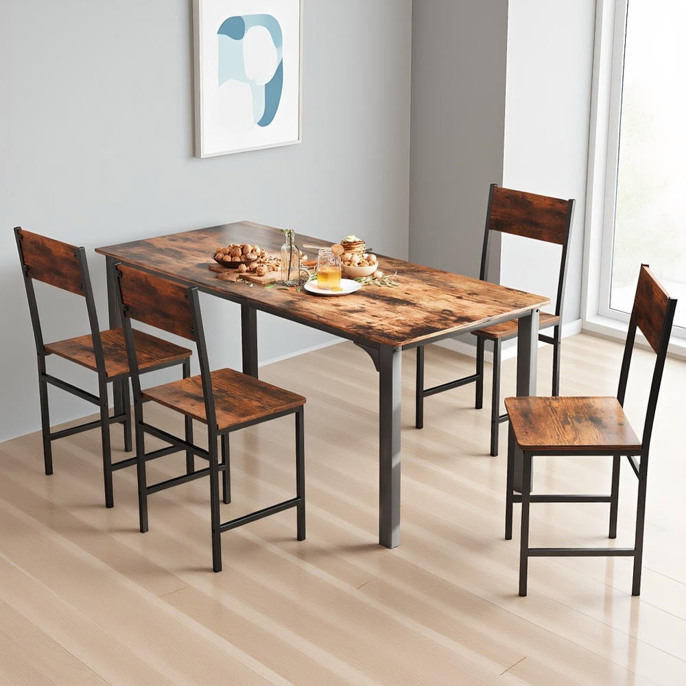 Kadyn Set of 4 Dining Chairs with Metal Frame, Slanted Back Design, and Rustic Finish for Home Kitchen, Restaurant, and Dining Set Seating Solution, Coffee