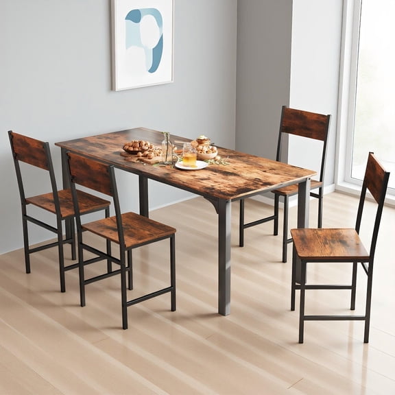 Kadyn Set of 4 Dining Chairs with Metal Frame, Slanted Back Design, and Rustic Finish for Home Kitchen, Restaurant, and Dining Set Seating Solution, Coffee
