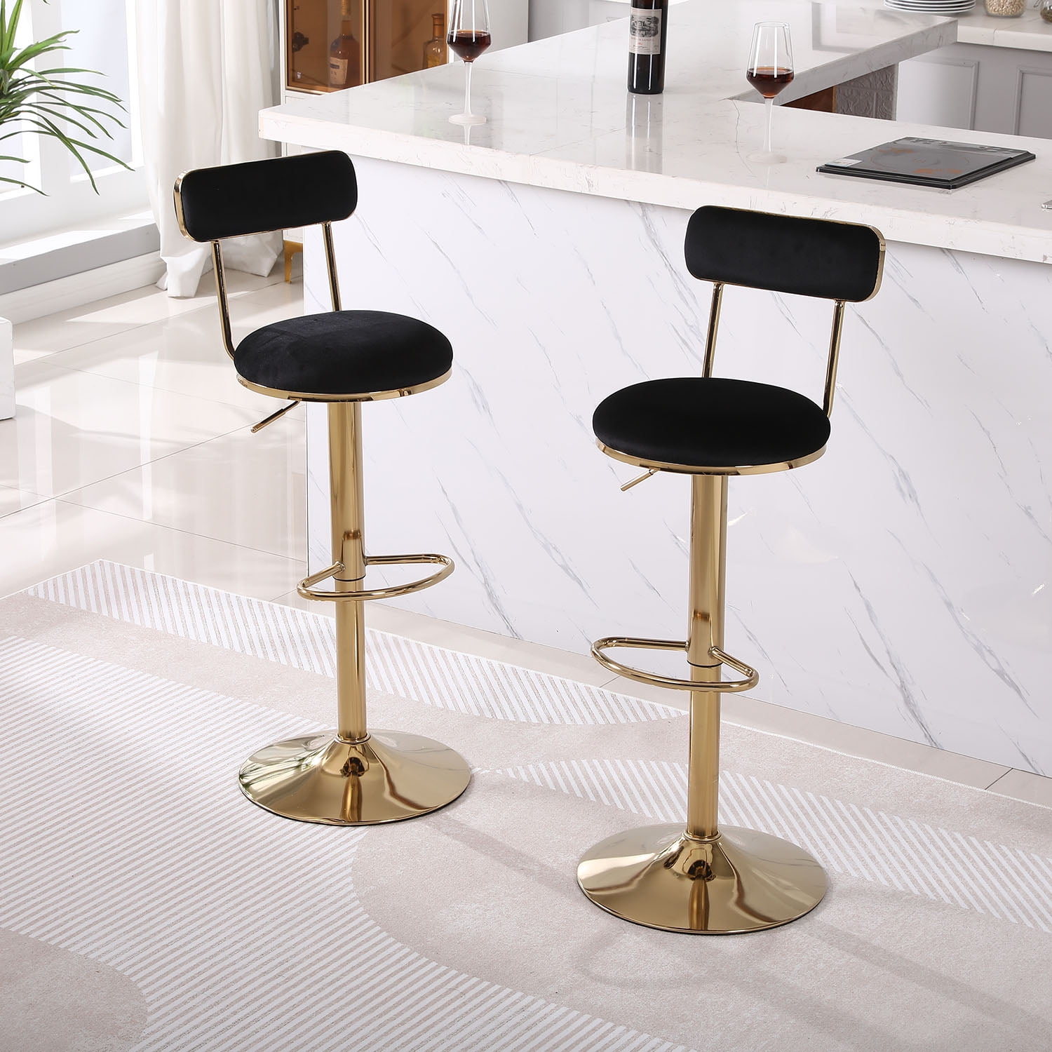 Kadyn Set of 2 Adjustable Counter Height Bar Stools with Back and Footrest, Black