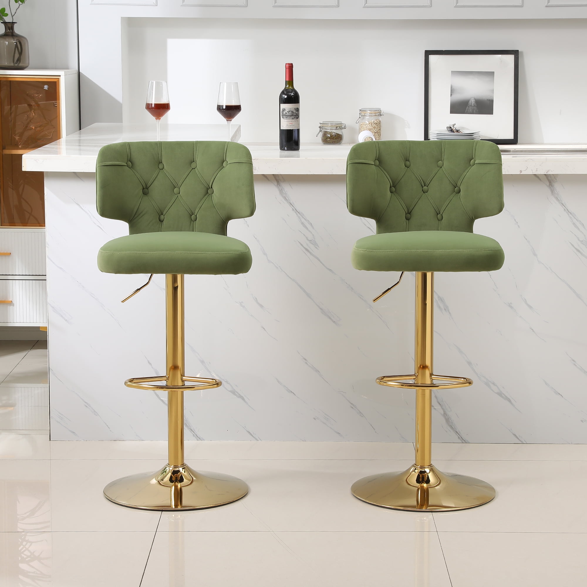 Kadyn Set of 2 Adjustable Swivel Bar Stools Chair with Back& Footrest for Home, Avocado Kadyn Set of 2 Adjustable Swivel Bar Stools Chair with Back& Footrest for Home, Avocado