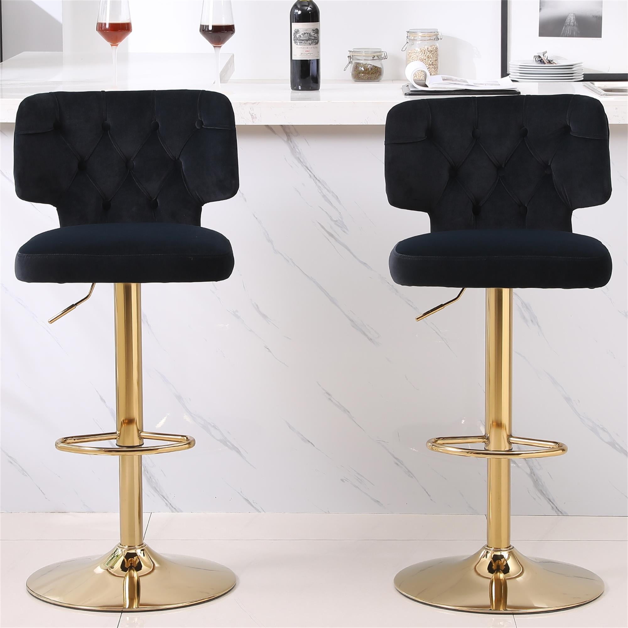 Kadyn Set of 2 Adjustable Swivel Bar Stools Chair with Back& Footrest for Home, Black Kadyn Set of 2 Adjustable Swivel Bar Stools Chair with Back& Footrest for Home, Black