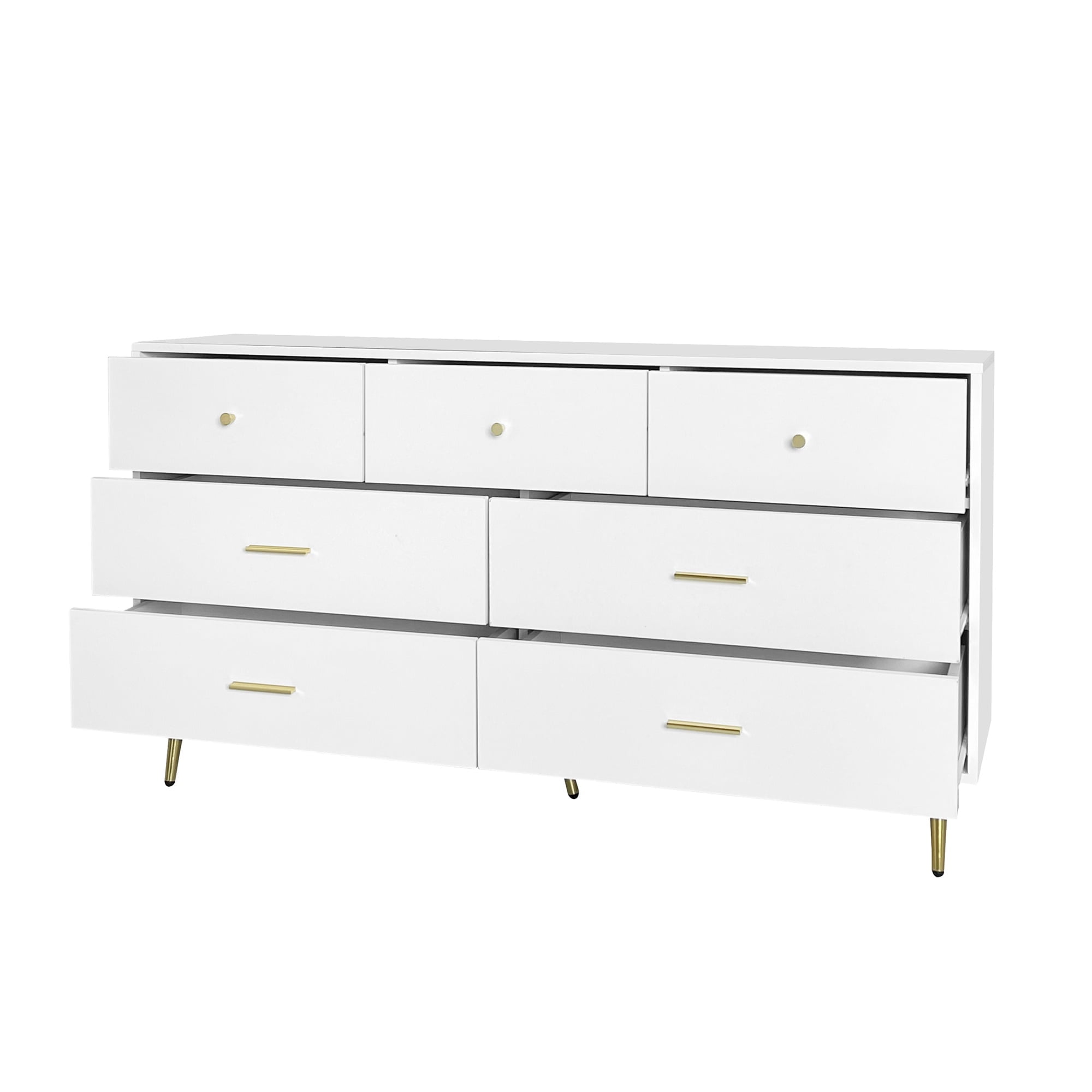 Kadyn Seven Drawers Large Chest of Drawer Cabinet with Golden Handle and Golden Legs White Color Kadyn Seven Drawers Large Chest of Drawer Cabinet with Golden Handle and Golden Legs White Color