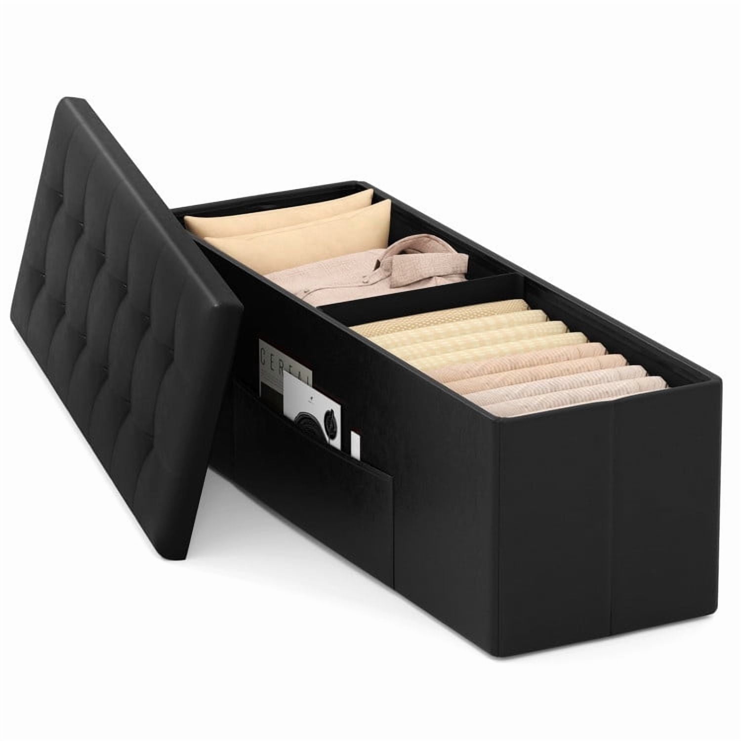 Kadyn Morden Bench with Storage, 43" Folding Storage Ottoman Bench, End of Bed Bench for Bedroom, Entryway, Black