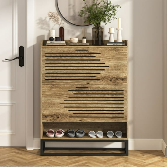 Kadyn Shoe Storage Cabinet for Entryway, Free Standing Shoe Organizer with 2 Flip Drawers, Hidden Shoe Rack Storage Organizer for Doorway Hallway Closet, Brown