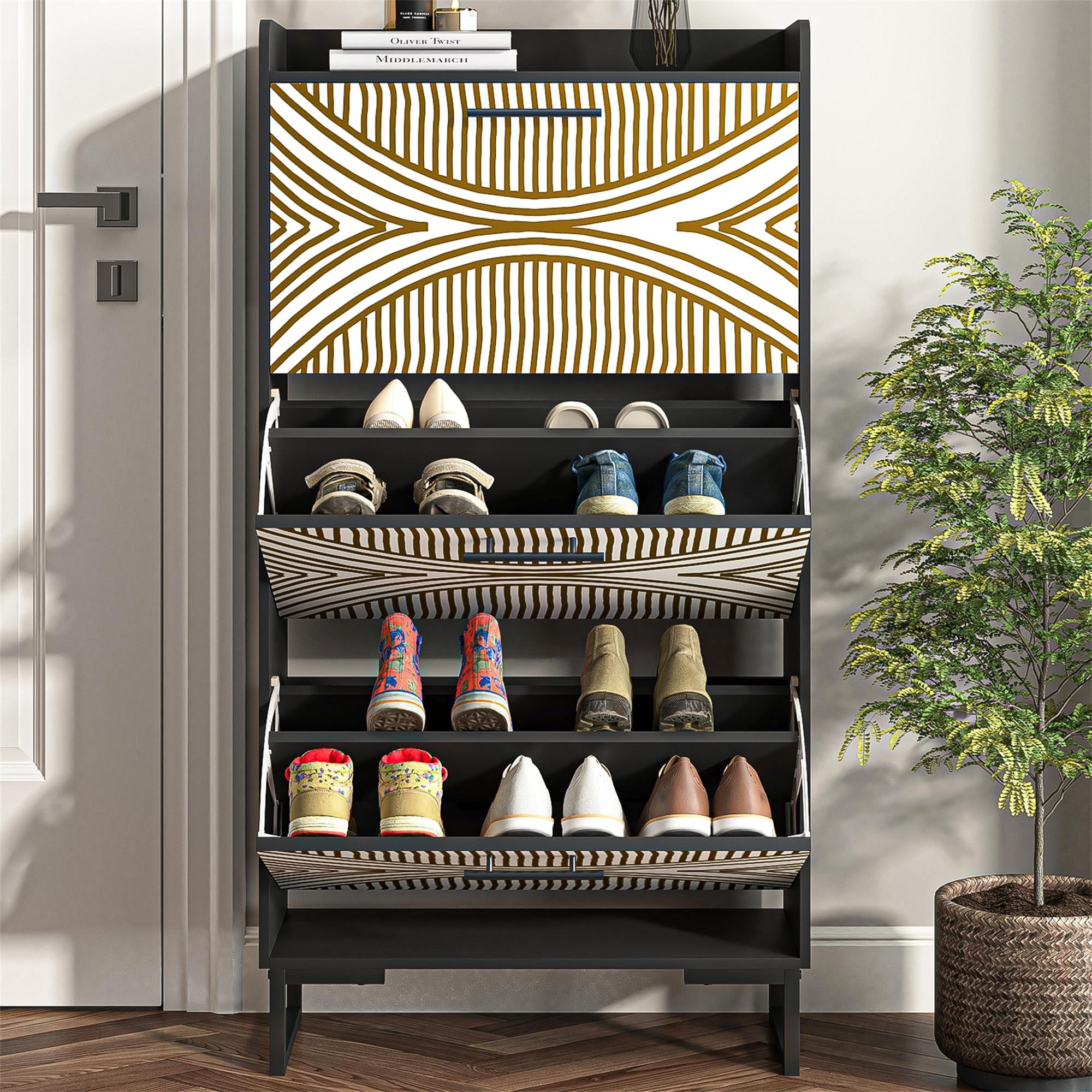 Kadyn Shoe Storage Organizer Cabinet, Shoe Cabinet for Entryway, Standing Shoe Racks Storage Cabinet with Metal Legs, Black Kadyn Shoe Storage Organizer Cabinet, Shoe Cabinet for Entryway, Standing Shoe Racks Storage Cabinet with Metal Legs, Black