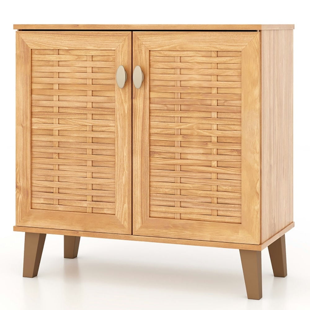 Kadyn Shoes Storage Cabinet, Shoe Cabinet,2-Door 4-Tier Shoe Cabinet Storage Organizer with Ventilated Woven Doors-Teak