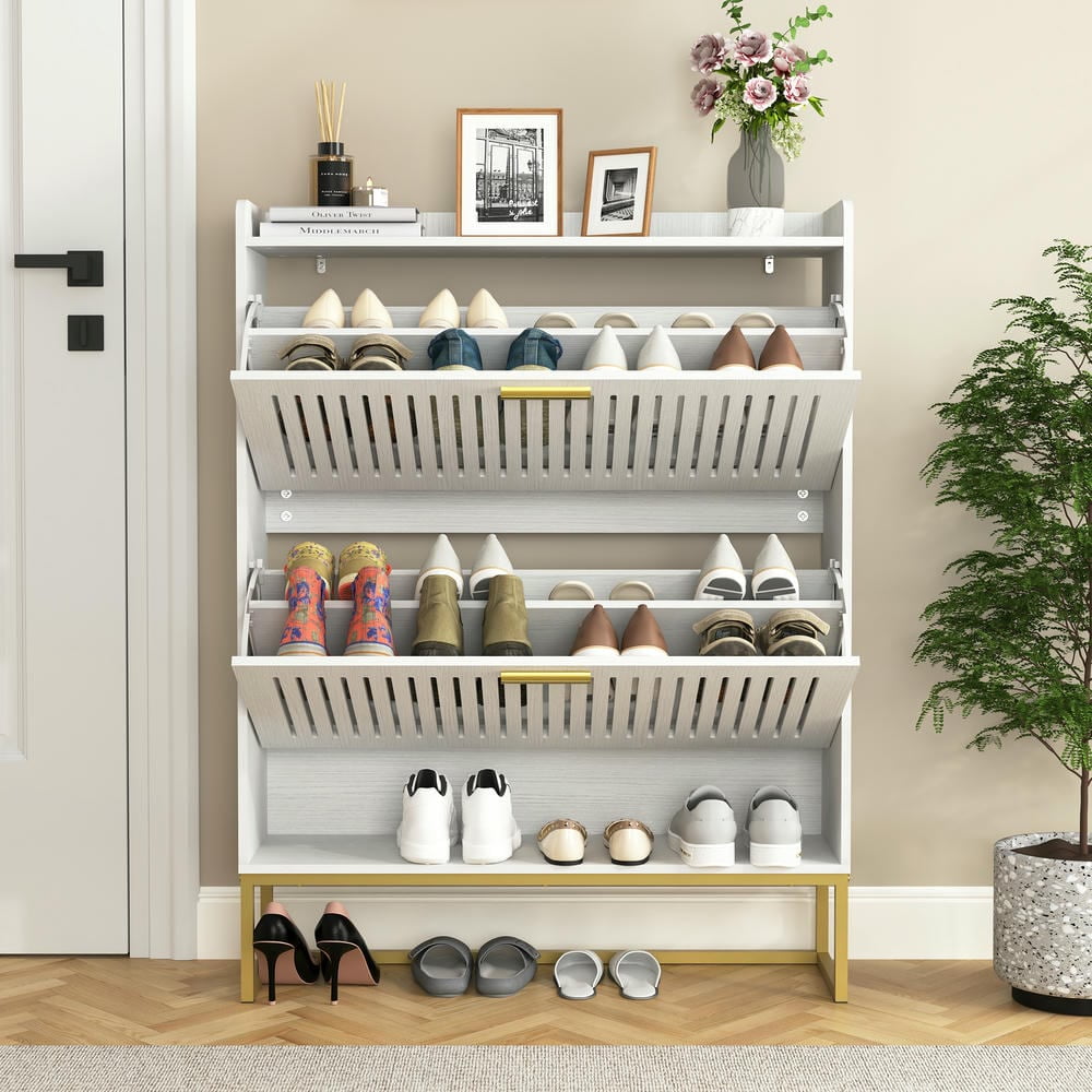 Kadyn Shoes Storage Cabinet, Shoe Cabinet with Open Shelf for Entryway,Shoe Storage Cabinet with 2 Flip Drawers, White Kadyn Shoes Storage Cabinet, Shoe Cabinet with Open Shelf for Entryway,Shoe Storage Cabinet with 2 Flip Drawers, White