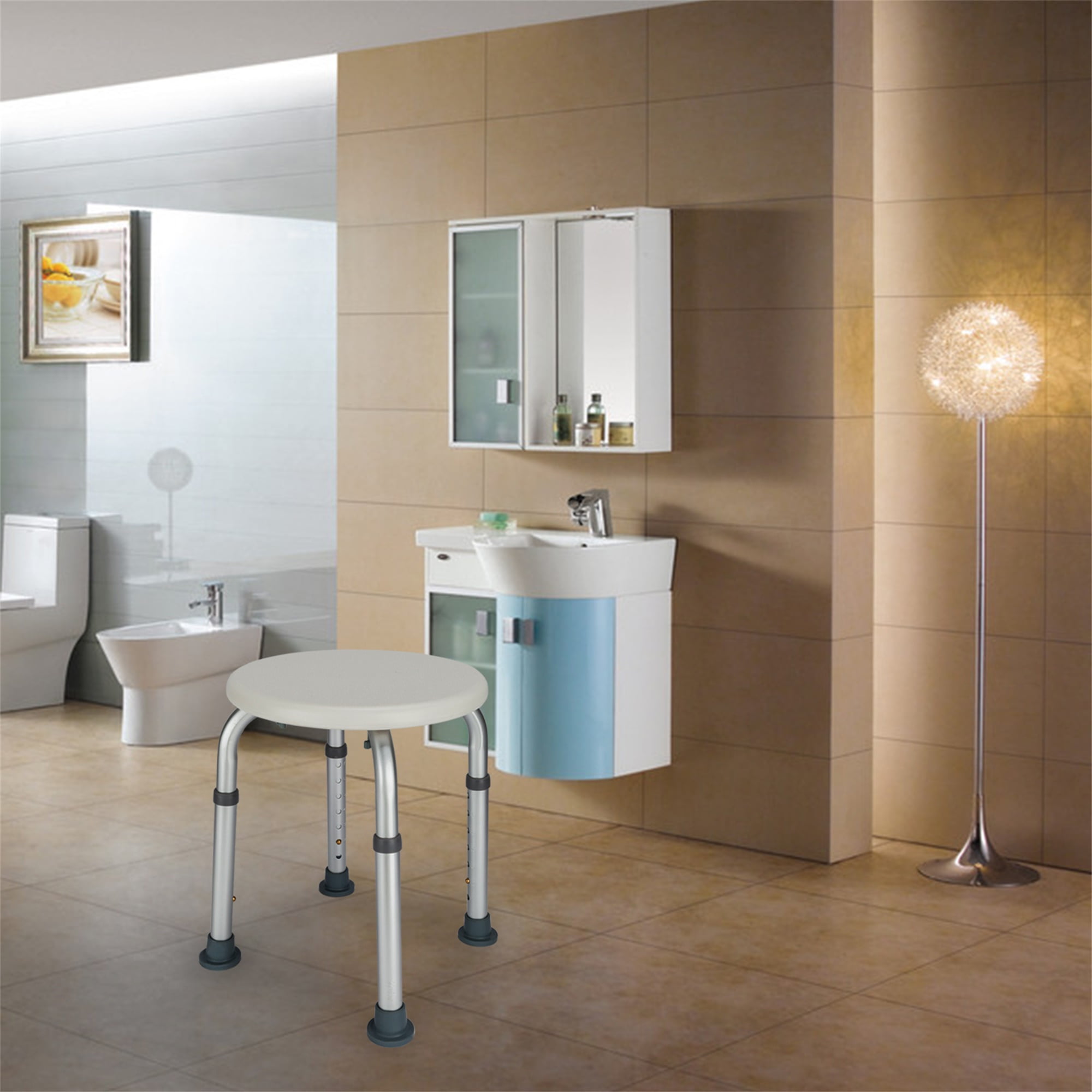 Kadyn Shower Stool Bath Bench with Adjustable Heights and Non-Slip Rubber for Safety and Stability, White Kadyn Shower Stool Bath Bench with Adjustable Heights and Non-Slip Rubber for Safety and Stability, White