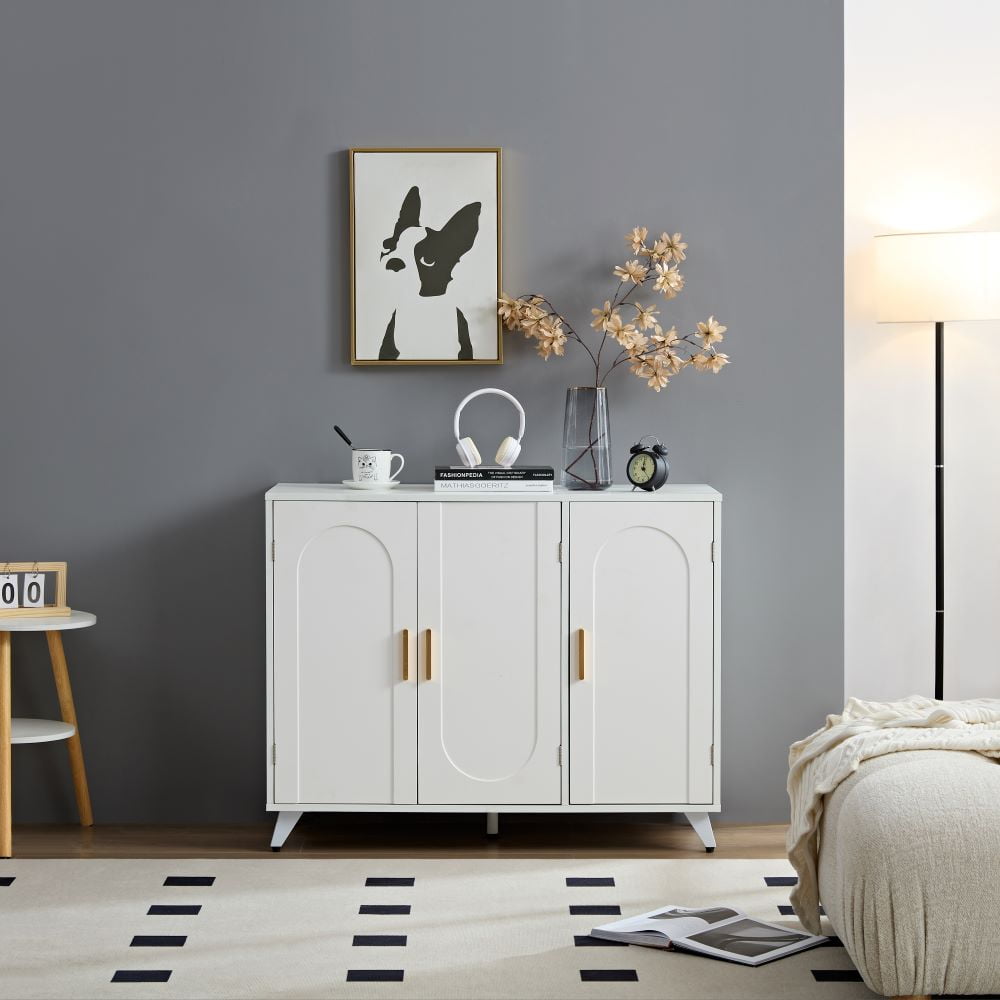 Kadyn Sideboard Buffet cabinet with 3 doors and removable shelves, for living room, dining room, ivory white Kadyn Sideboard Buffet cabinet with 3 doors and removable shelves, for living room, dining room, ivory white