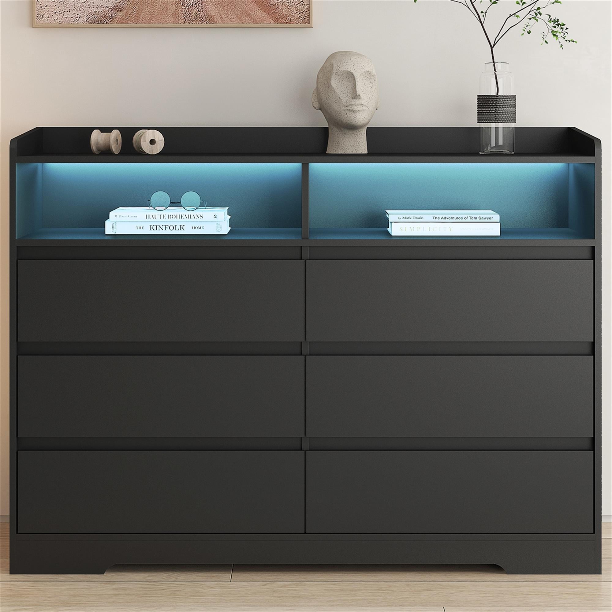 Kadyn Sideboard Storage Cabinet, Chest of Drawers for Living Room, Dresser with LED Lights, Black