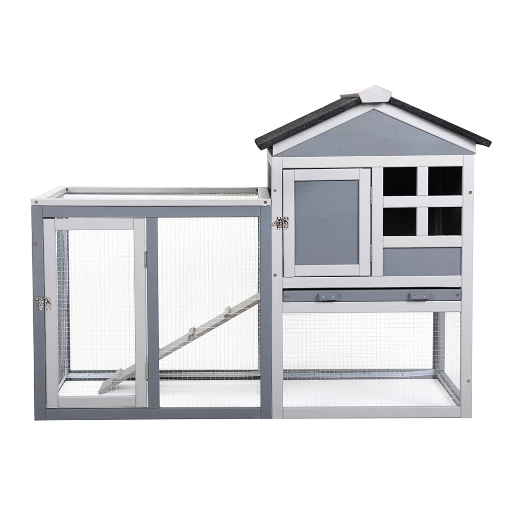 Kadyn Small Animal Pet House, 2 Tier Wooden Rabbit Cage, Chicken Coop, Flip Top Rabbit Cage, Gray Kadyn Small Animal Pet House, 2 Tier Wooden Rabbit Cage, Chicken Coop, Flip Top Rabbit Cage, Gray