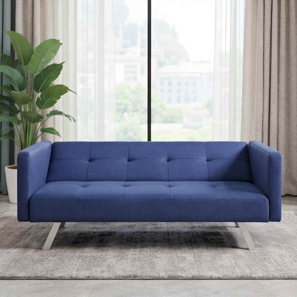 Kadyn Small Spaces Couch,Loveseat Sofa, Love Seats Furniture , Soft Couch,3 Seat Convertible Linen Fabric Futon Sofa with USB and Power Strip-Blue