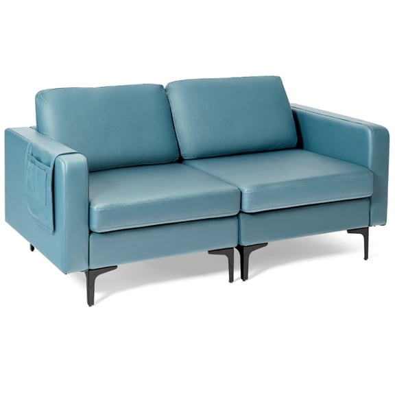 Kadyn Small Spaces Couch,Loveseat Sofa, Love Seats Furniture , Soft Couch,Modern Loveseat Sofa Couch with Side Storage Pocket and Sponged Padded Seat Cushions-Blue