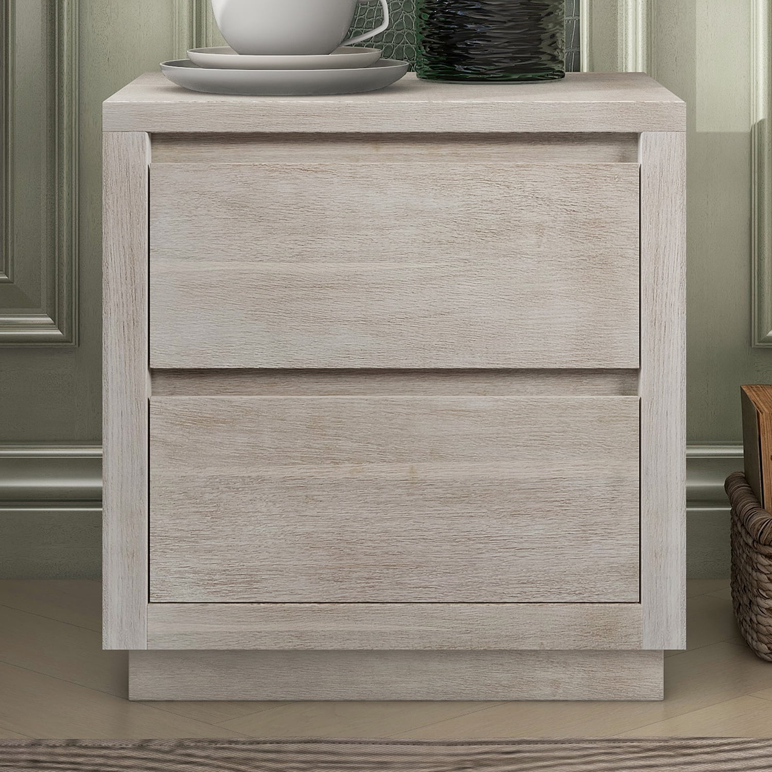 Kadyn Soild Wood Nightstand, Nightstand Side Table with 2-Drawer, Bedside Table for Bedroom, Stone Gray Kadyn Soild Wood Nightstand, Nightstand Side Table with 2-Drawer, Bedside Table for Bedroom, Stone Gray