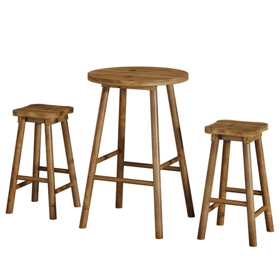 Kadyn Solid Wood Bistro Set with 2 Stools, 37.4 Inch Round Pub Table for Small Kitchen, Breakfast Corner, Dining Nook, Brown
