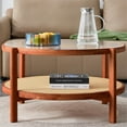 thumbnail image 1 of Kadyn Solid Wood Coffee Table, 2-Tier Tea Table with Solid Wood Frame and Pe Rattan, Round Glass Sofa Center Table for Living Room, Walnut, 1 of 13