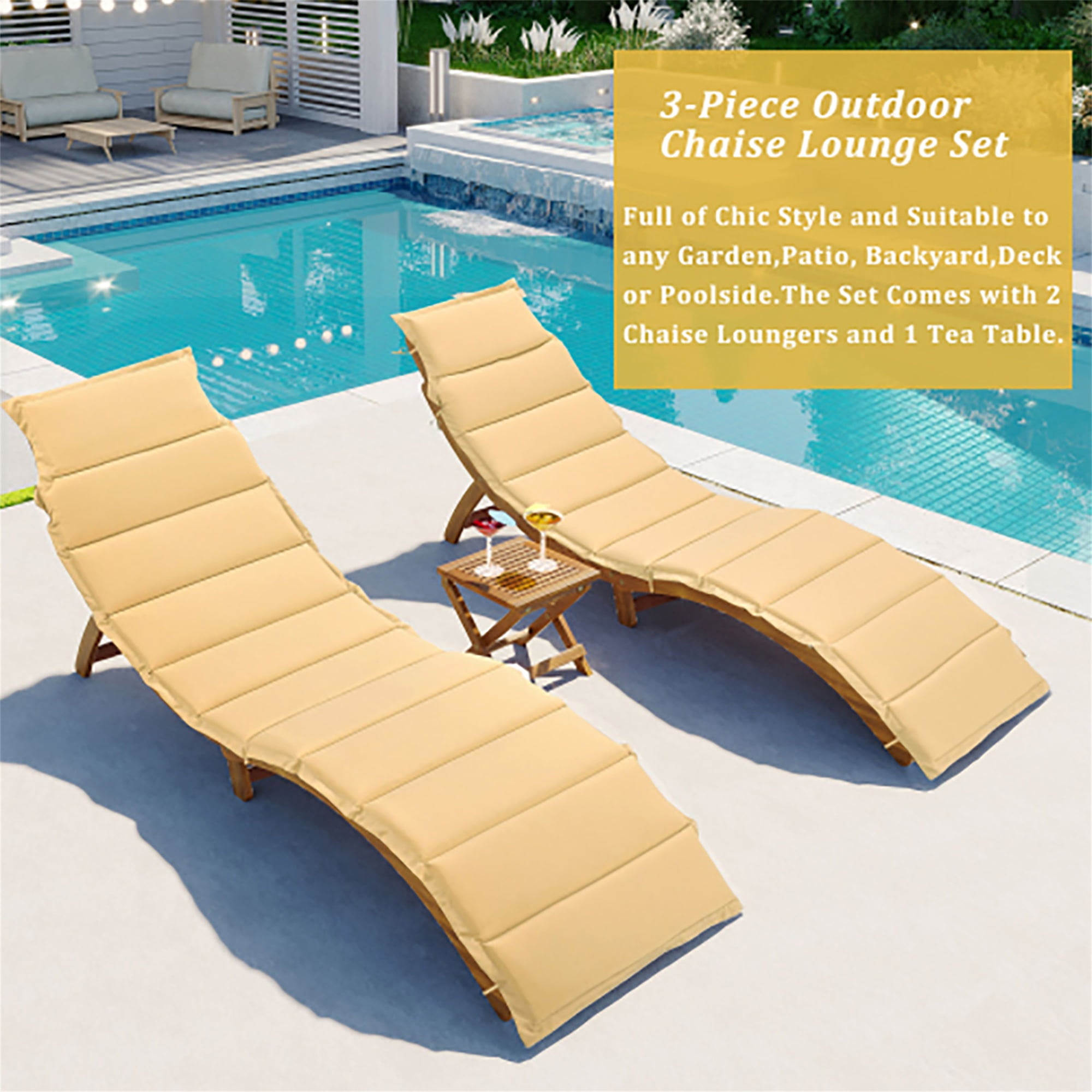 Kadyn Solid Wood Pool Lounger, Casual Outdoor Chair Extended Chaise Set, Portable Patio Lounger with Foldable Table for Beach, Backyard, Poolside, Lawn, Brown. Kadyn Solid Wood Pool Lounger, Casual Outdoor Chair Extended Chaise Set, Portable Patio Lounger with Foldable Table for Beach, Backyard, Poolside, Lawn, Brown.
