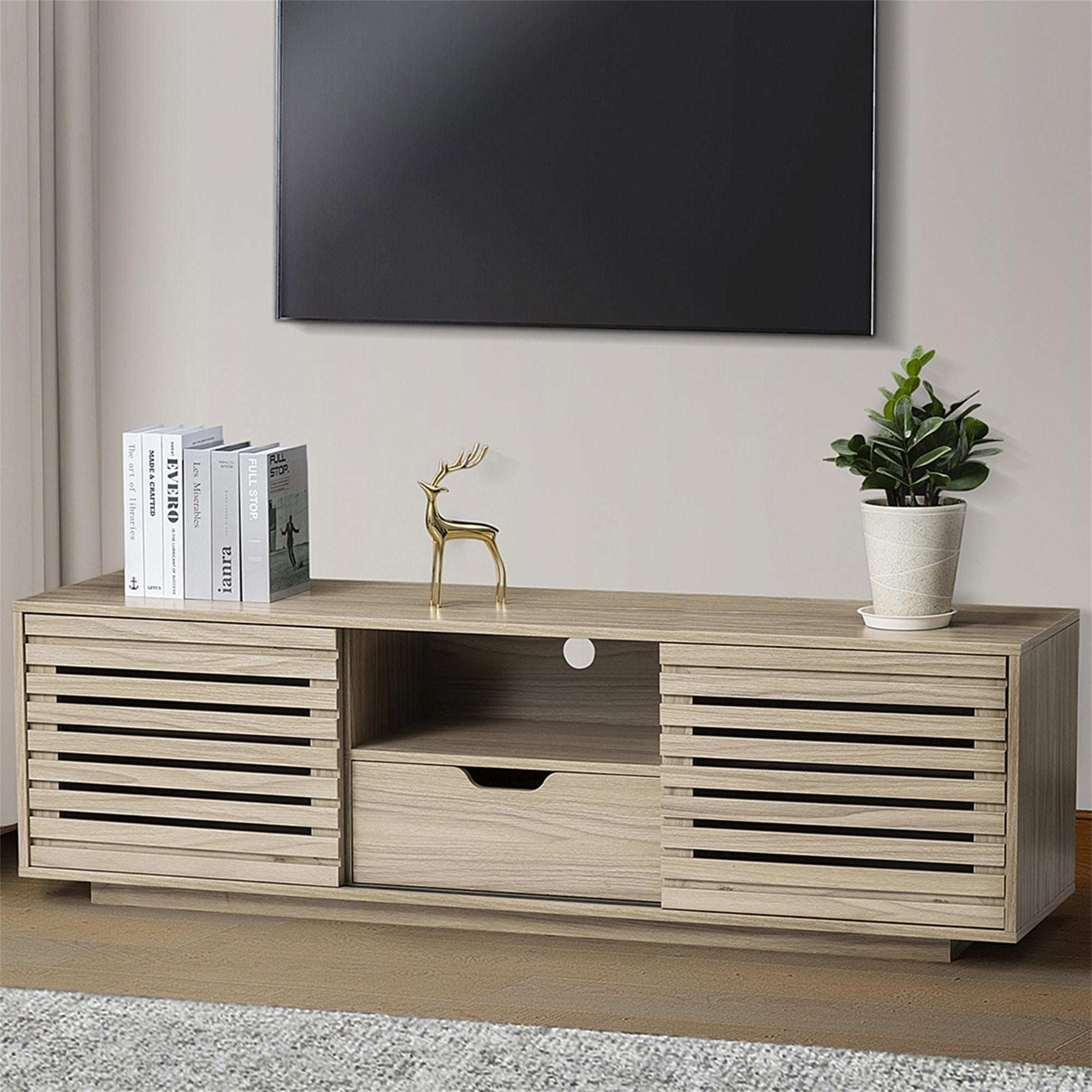 Kadyn Solid Wood TV Stand, TV Cabinet with Storage and Two Slatted Sliding Doors and Drawers, TV Entertainment Center for TVs up to 65", Natural Kadyn Solid Wood TV Stand, TV Cabinet with Storage and Two Slatted Sliding Doors and Drawers, TV Entertainment Center for TVs up to 65", Natural
