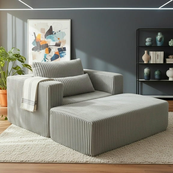 Kadyn Space-Saving Compressied Sofa with Ottoman and Modular Deep-Seat, Convertible Couch with Compressed Shipping and Easy Assembly, 50.98" W × 62.6" D × 23.62" H, Smoke Grey