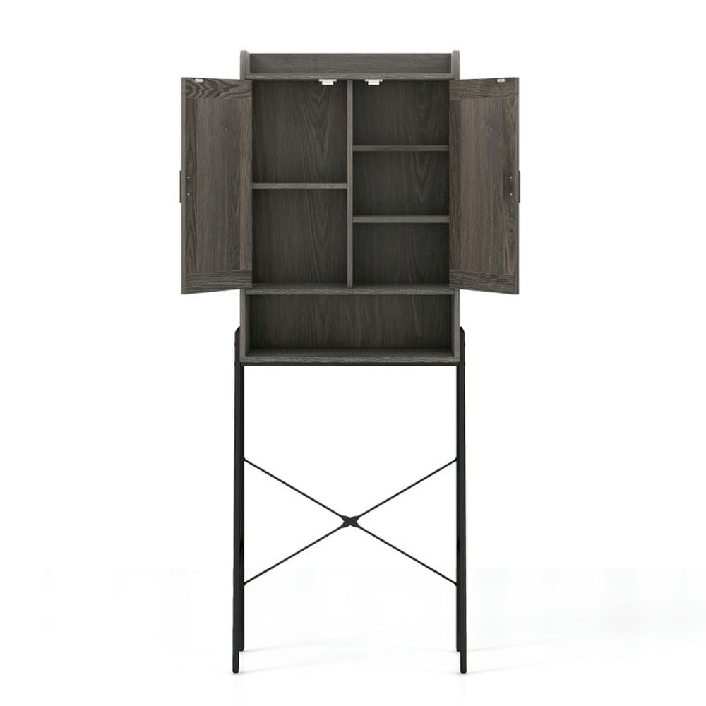 Kadyn Storage Rack,Bathroom Organizer Shelf, Bathroom Etagere Shelves,Over the Toilet Storage Cabinet Space Saver Organizer with Double Doors-Gray