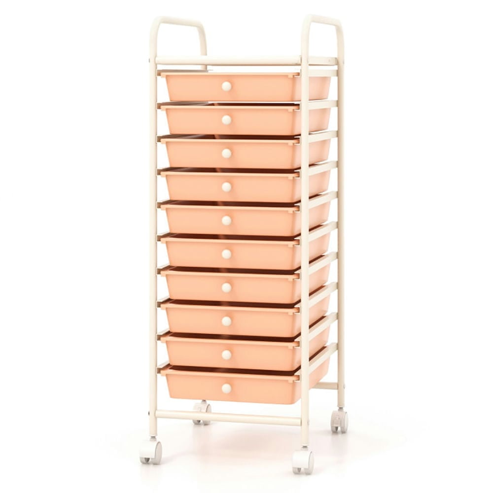 Kadyn Storage Shelving Rack, Storage Cart,10 Drawer Rolling Storage Cart Organizer with 4 Universal Casters-Cherry
