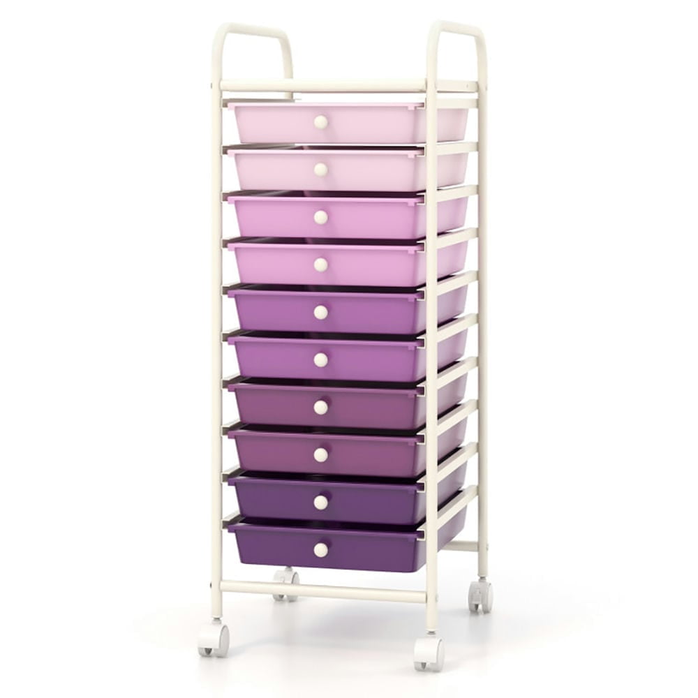 Kadyn Storage Shelving Rack, Storage Cart,10 Drawer Rolling Storage Cart Organizer with 4 Universal Casters-Purple