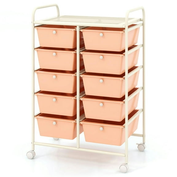 Kadyn Storage Shelving Rack, Storage Cart,10-Drawer Rolling Storage Cart-Peach