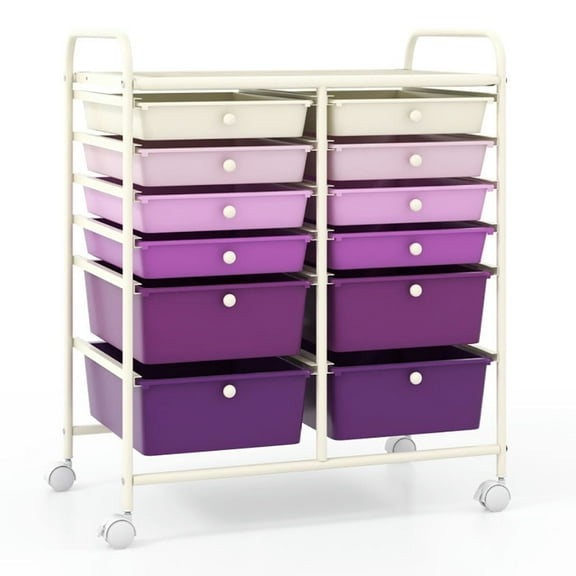 Kadyn Storage Shelving Rack, Storage Cart,12-Drawer Rolling Storage Cart with Removable Drawers and Lockable Wheels-Purple