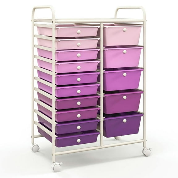 Kadyn Storage Shelving Rack, Storage Cart,15-Drawer Utility Rolling Organizer Cart Multi-Use Storage-Purple