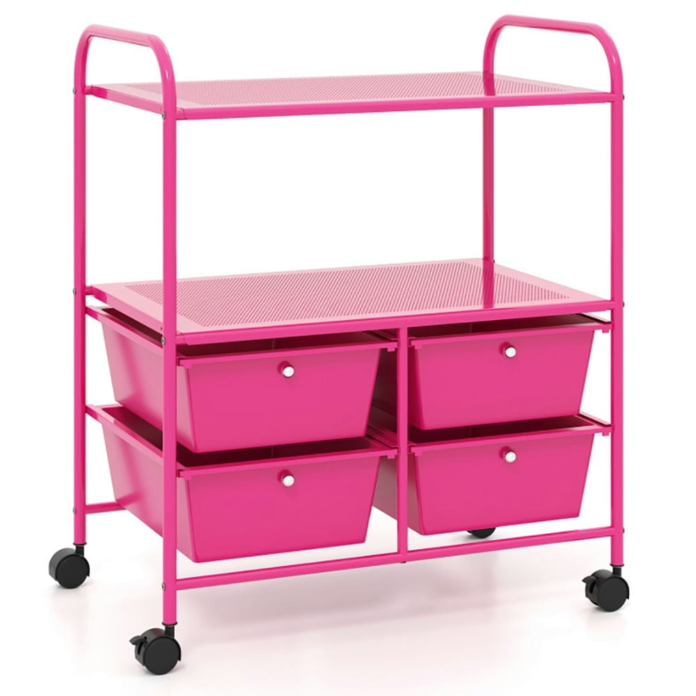 Kadyn Storage Shelving Rack, Storage Cart,4 Drawers Shelves Rolling Storage Cart Rack-Hot Pink