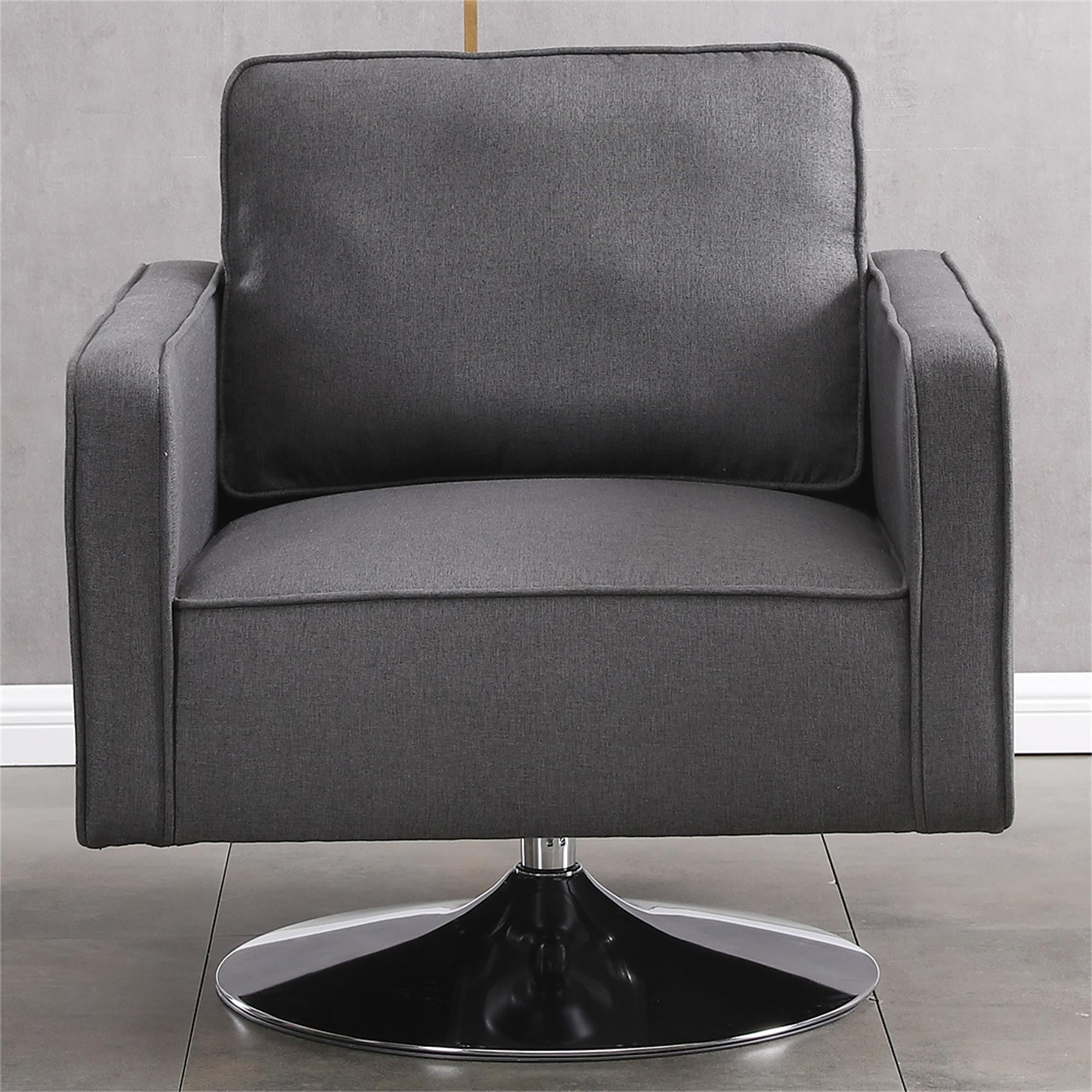 Kadyn Swivel Accent Barrel Chair, Linen Armchair with 360 Degree Swiveling and Side Pocket for Living Room, Dark Gray