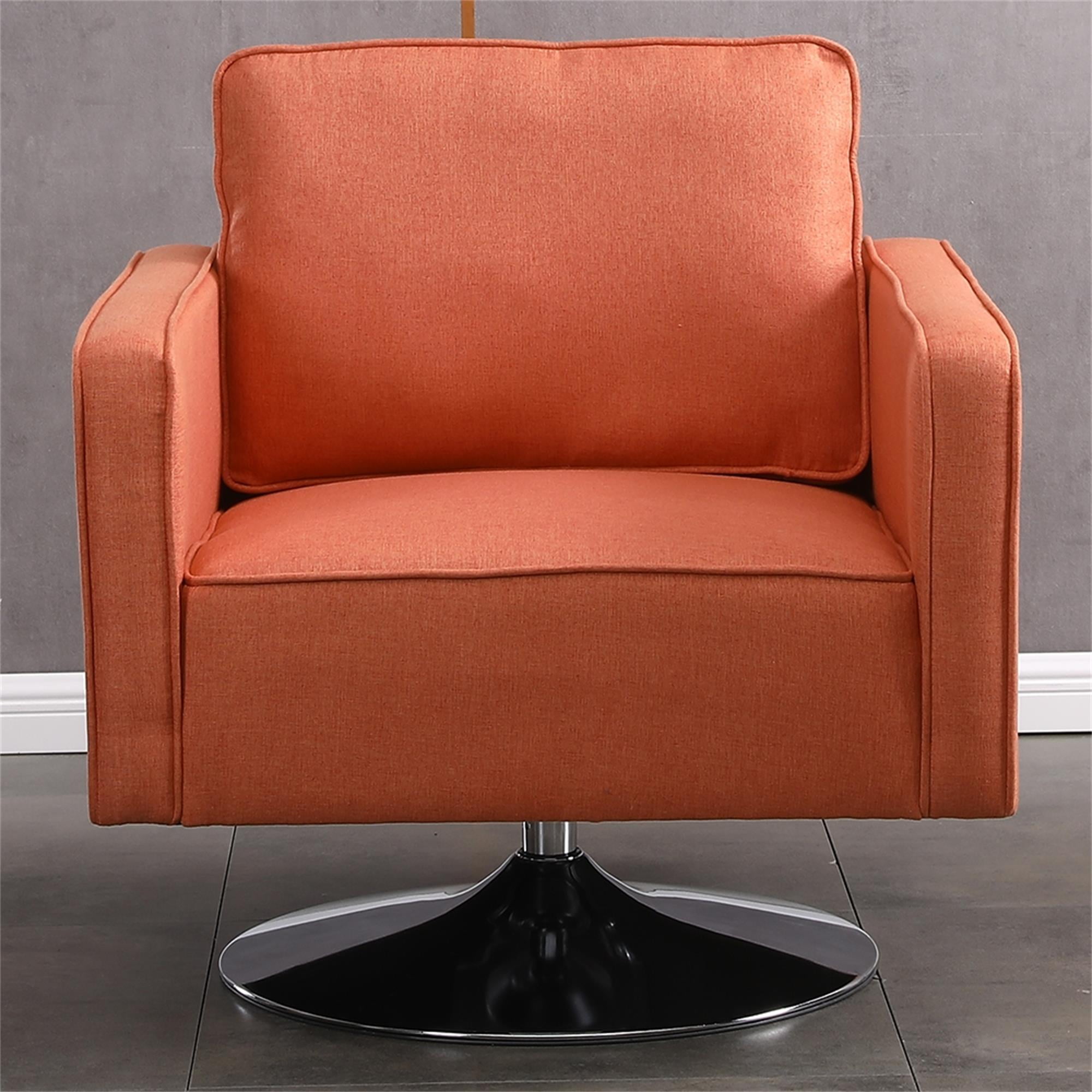 Kadyn Swivel Accent Barrel Chair, Linen Armchair with 360 Degree Swiveling and Side Pocket for Living Room, Orange Kadyn Swivel Accent Barrel Chair, Linen Armchair with 360 Degree Swiveling and Side Pocket for Living Room, Orange