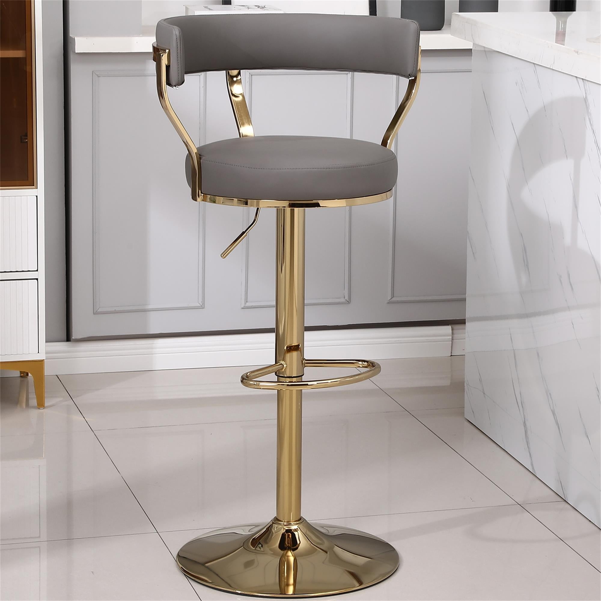 Kadyn Swivel Bar Stool, Counter Height Barstools with Back and Footrest, Adjustable Counter Height Dining Chairs for Kitchen, Grey Kadyn Swivel Bar Stool, Counter Height Barstools with Back and Footrest, Adjustable Counter Height Dining Chairs for Kitchen, Grey