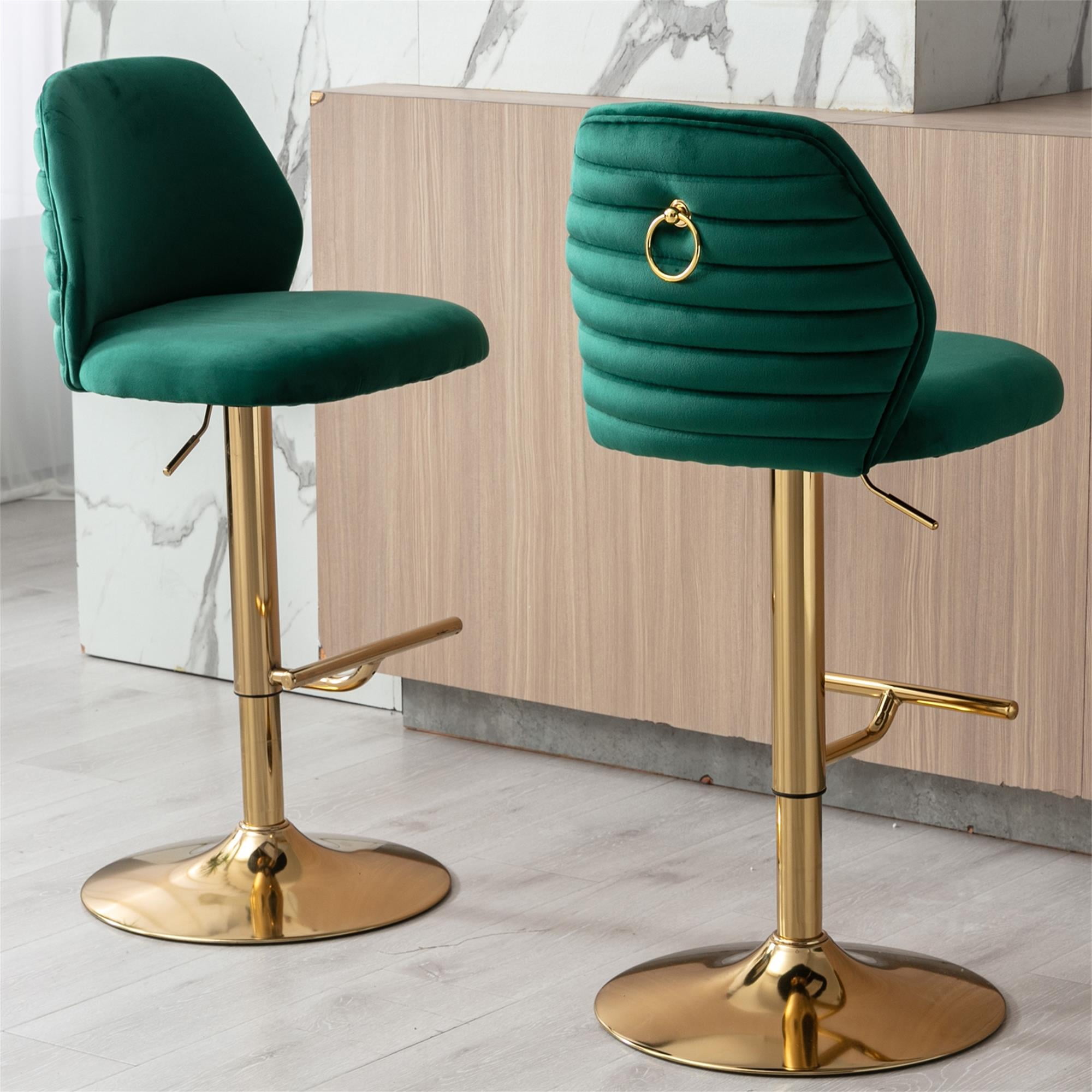 Kadyn Swivel Bar Stools Chair Set of 2, Adjustable Counter Height Barstools with Tufted High Back & Ring Pull, Green Kadyn Swivel Bar Stools Chair Set of 2, Adjustable Counter Height Barstools with Tufted High Back & Ring Pull, Green