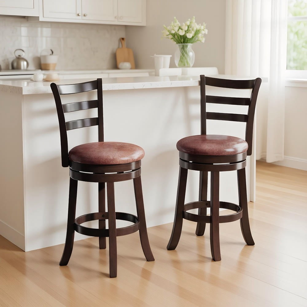 Kadyn Swivel Barstools Set with Faux Leather Seat and Wrap-around ...
