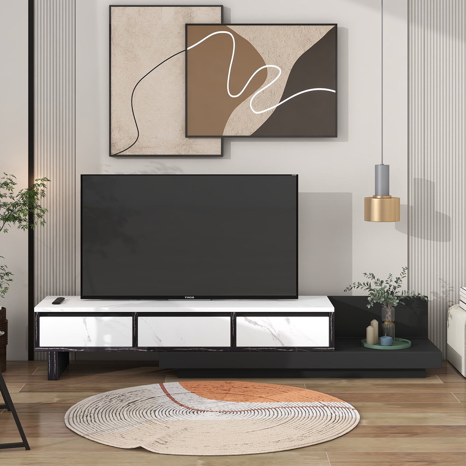 Kadyn TV Cabinet, Entertainment Center TV Console with 3-Drawer, Particle Board TV Stand for Living Room, White