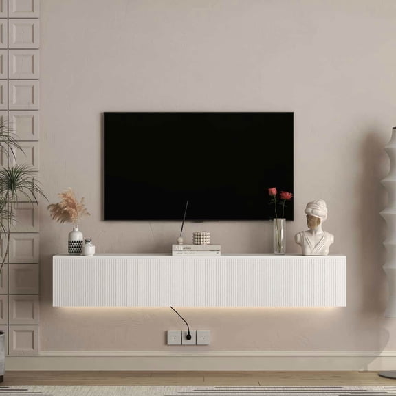 Kadyn TV Console Table, Entertainment Center,TV Stand,Floating TV Stand Wall Mounted with 16 Color LEDs,69" Modern Entertainment Center for 55 60 65" TV, White