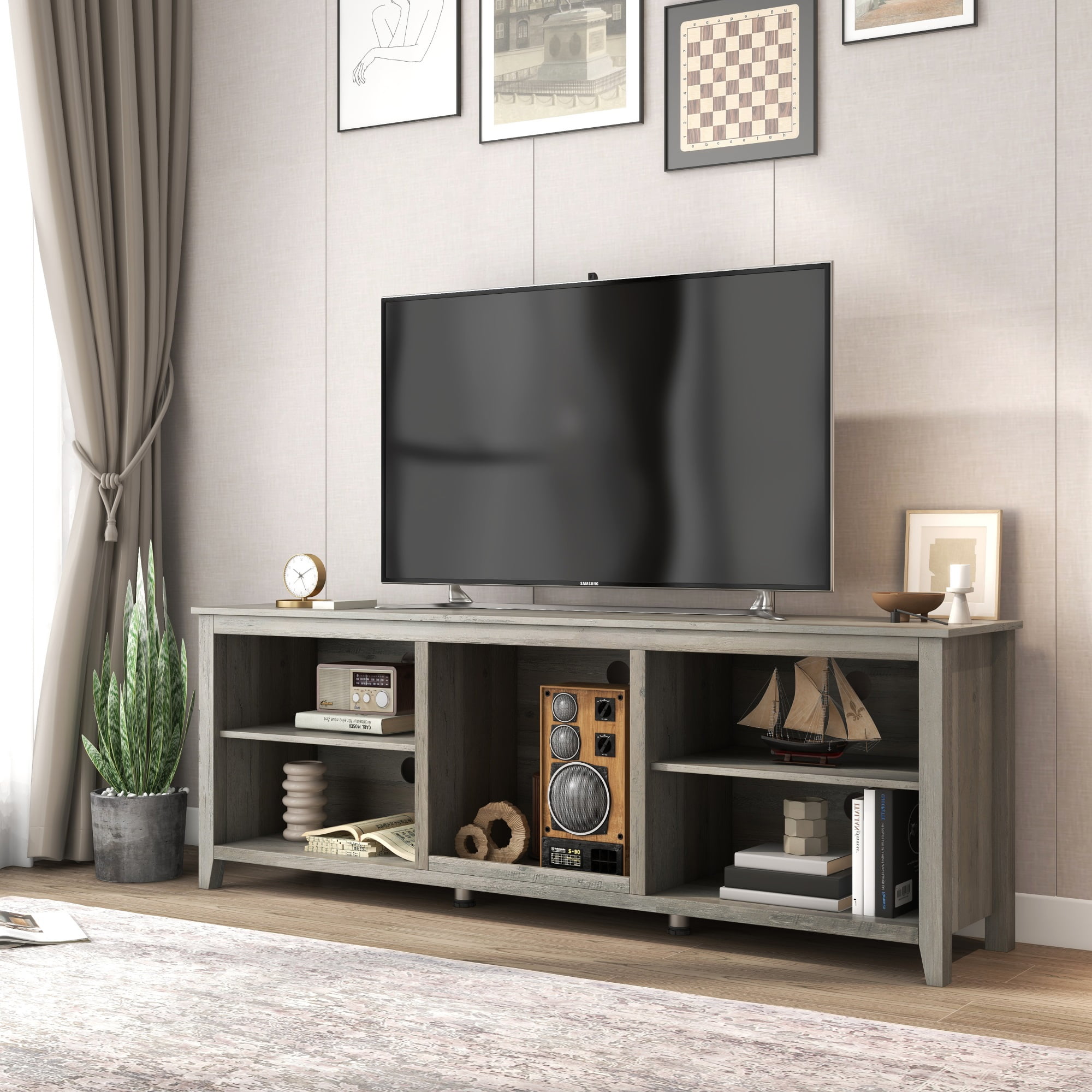 Kadyn TV Stand Entertainment Center for TVs up to 78", Grey Walnut TV Cabinet