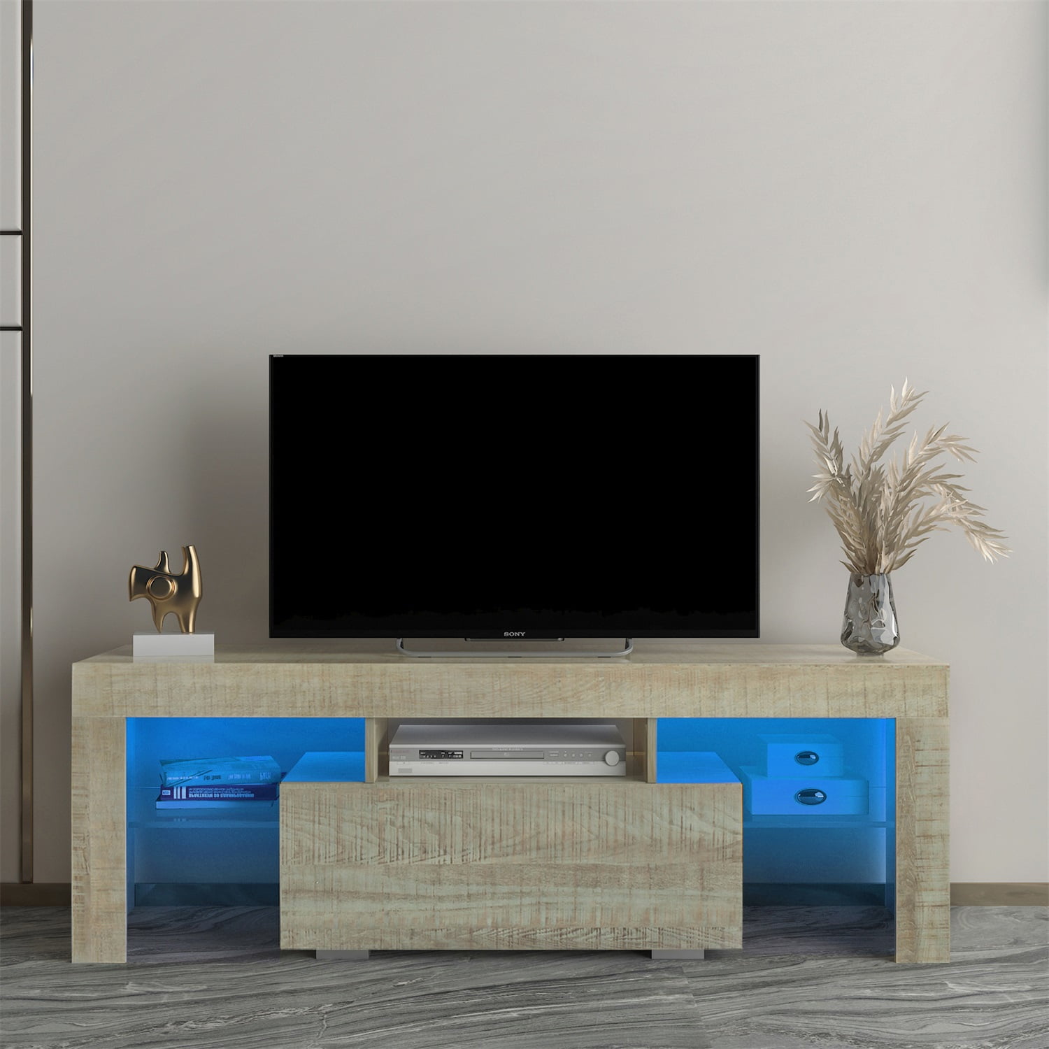 Kadyn TV Stand, Particle Board TV Cabinet Entertainment Center with LED RGB Lights and Storage, Gray High Gloss TV Console Table for TVs up to 55" Kadyn TV Stand, Particle Board TV Cabinet Entertainment Center with LED RGB Lights and Storage, Gray High Gloss TV Console Table for TVs up to 55"