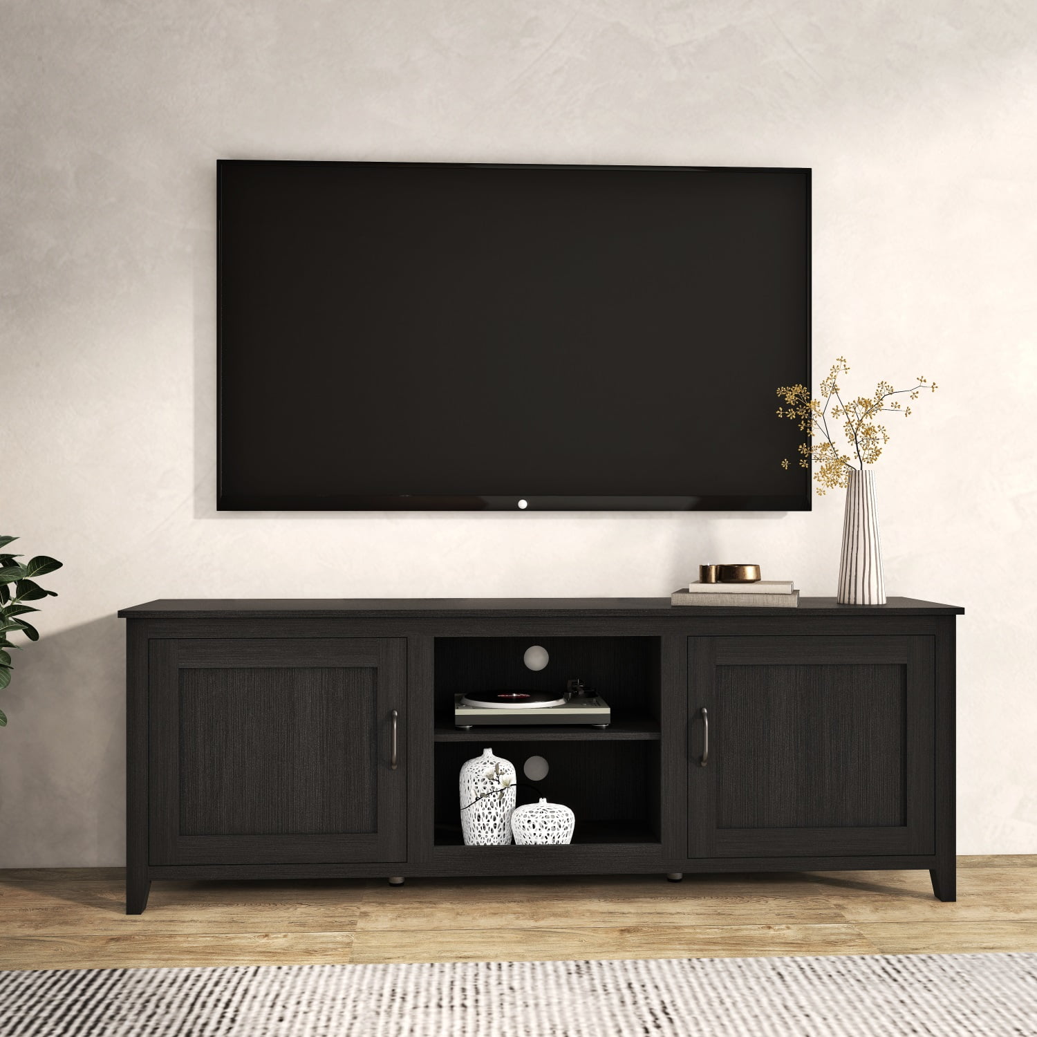 Kadyn TV Stand Particle Board TV Stand Console with Doors Modern TV Cabinet for TVs Up to 60 Television Cabinet Black