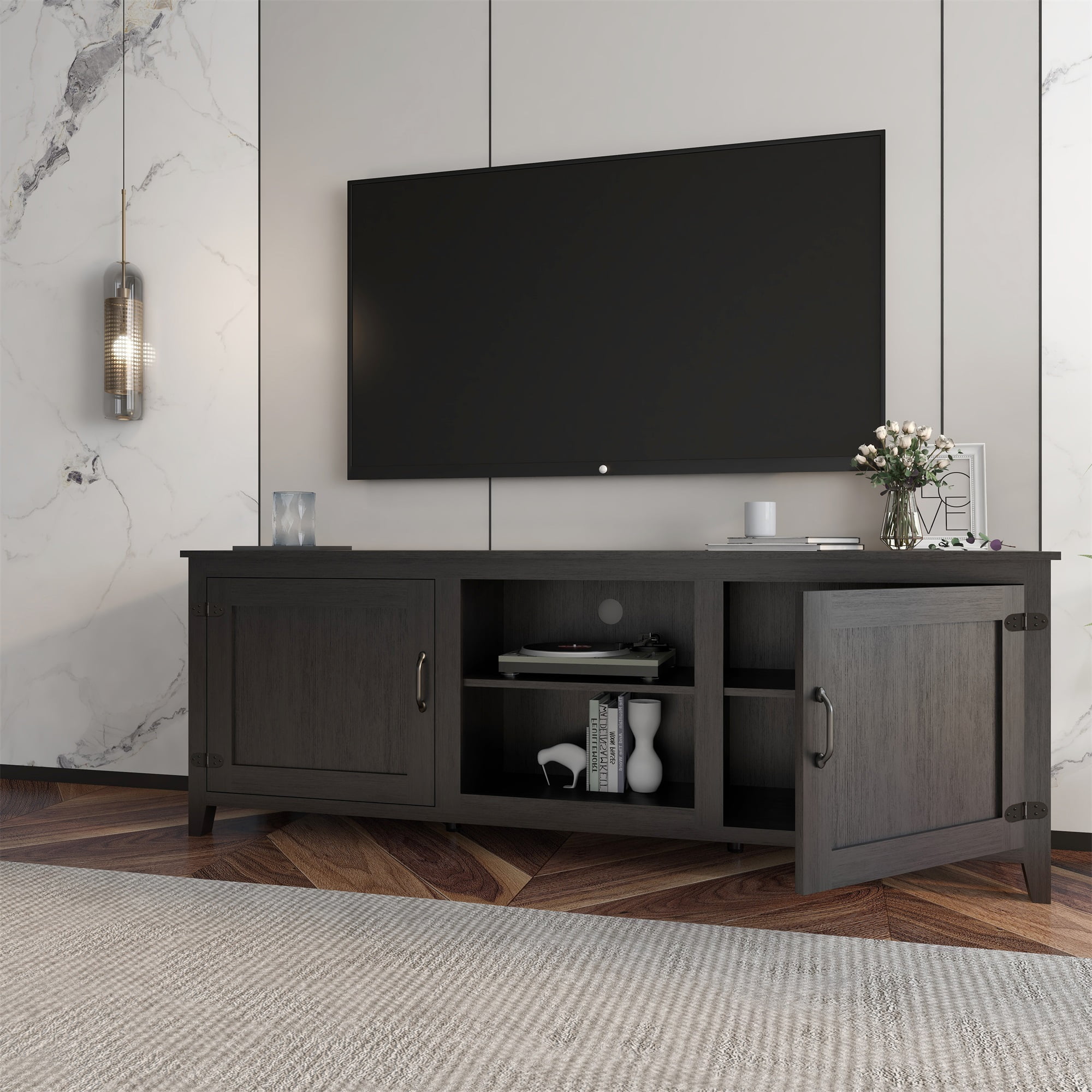 Kadyn TV Stand, Storage Media Console Entertainment Center with Doors, TV Cabinet for TVs up to 77", Black